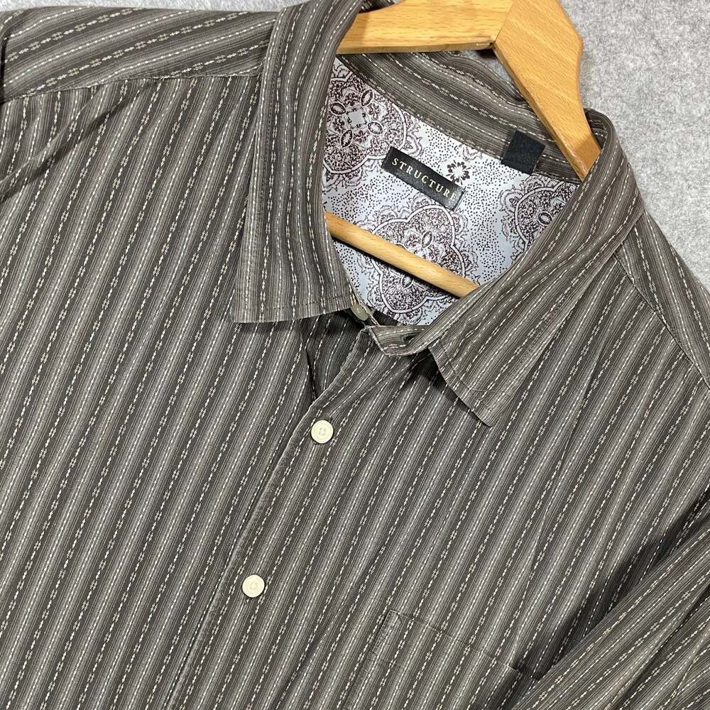 Structure Men's Brown‎ Striped Long Sleeve Button-Down Shirt XXL